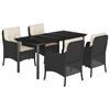 vidaXL 5 pcs conjunto de jantar p/ jardim c/ almofad&otilde;es vime PE preto
