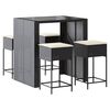 vidaXL 5 pcs conjunto de bar p/ jardim c/ almofad&otilde;es vime PE preto