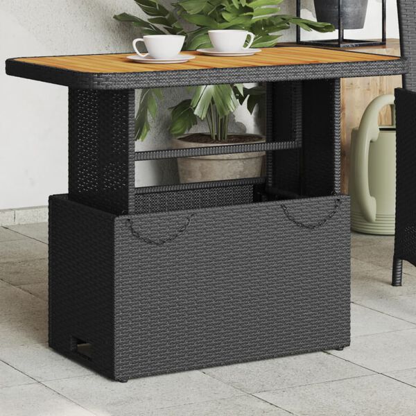 vidaXL Mesa de jardim 90x55x71 cm vime PE e madeira de acácia preto