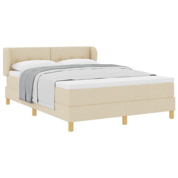 vidaXL Cama Box com colch&atilde;o com cabeceira Creme 140 x 190 cm tecido