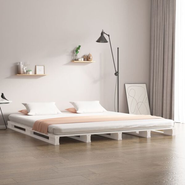 vidaXL Cama de paletes super king 180x200 cm pinho maciço branco