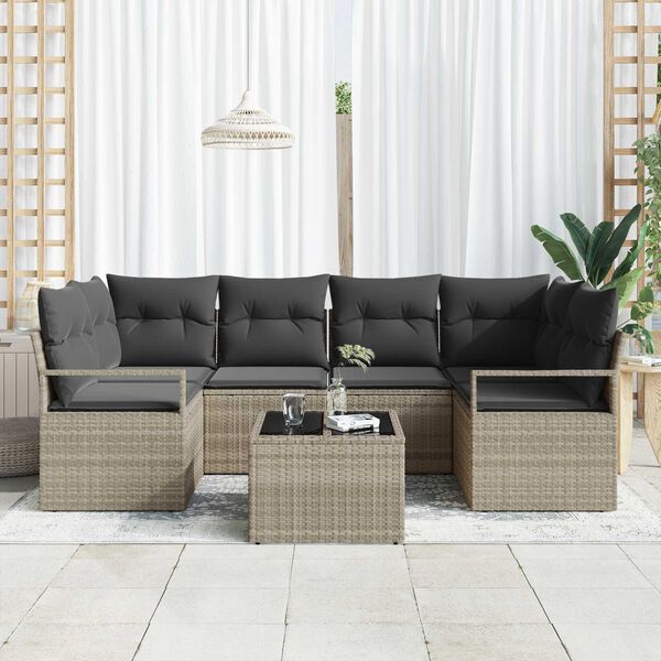 vidaXL Conjunto de Sof&aacute; de Jardim 7 pcs Cinza Claro e Cinza Escuro