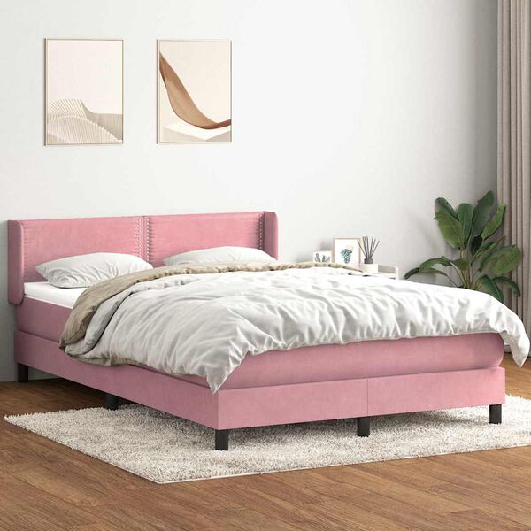 vidaXL Cama com molas/colch&atilde;o 140x220 cm veludo rosa
