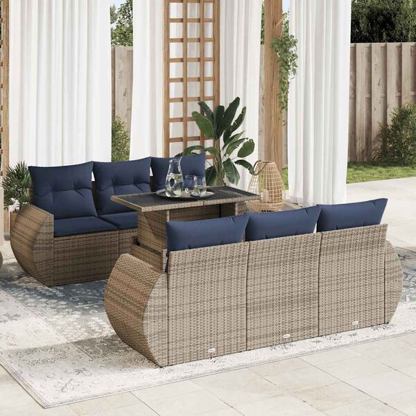 vidaXL 7 pcs conjunto sof&aacute;s jardim almofad&otilde;es vime PE/ac&aacute;cia cinzento