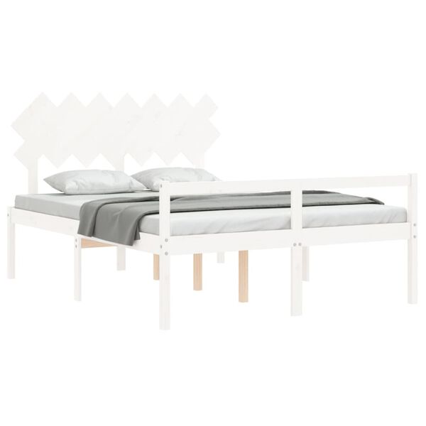 vidaXL Cama para idosos com cabeceira 140x190 cm madeira maci&ccedil;a branco