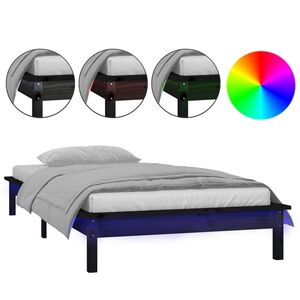 vidaXL Estrutura de cama c/ luzes LED 90x200 cm madeira maci&ccedil;a preto
