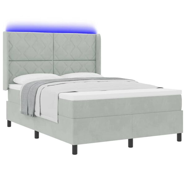 vidaXL Cama Box com colch&atilde;o com led Cinzento-claro 140 x 200 cm Veludo