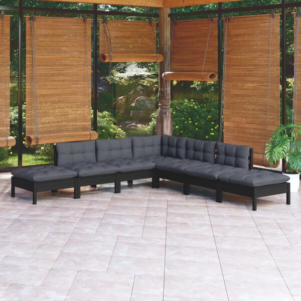 vidaXL 7 pcs conjunto lounge de jardim c/ almofad&otilde;es pinho maci&ccedil;o