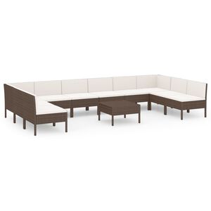 vidaXL 11 pcs conjunto lounge jardim c/ almofad&otilde;es vime PE castanho