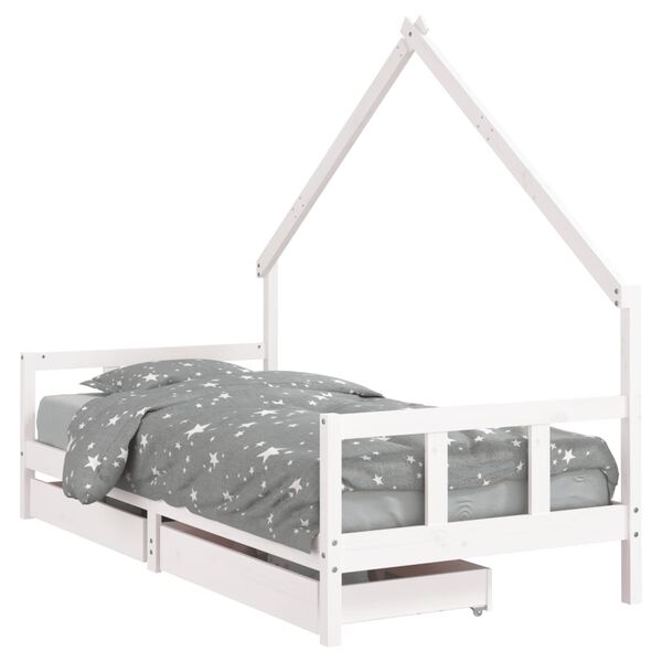 vidaXL Estrutura cama infantil c/ gavetas 90x190cm pinho maci&ccedil;o branco
