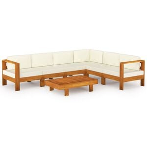 vidaXL Conjunto de lounge de jardim com 7 peças e almofadas, 100x60 cm, madeira de acácia