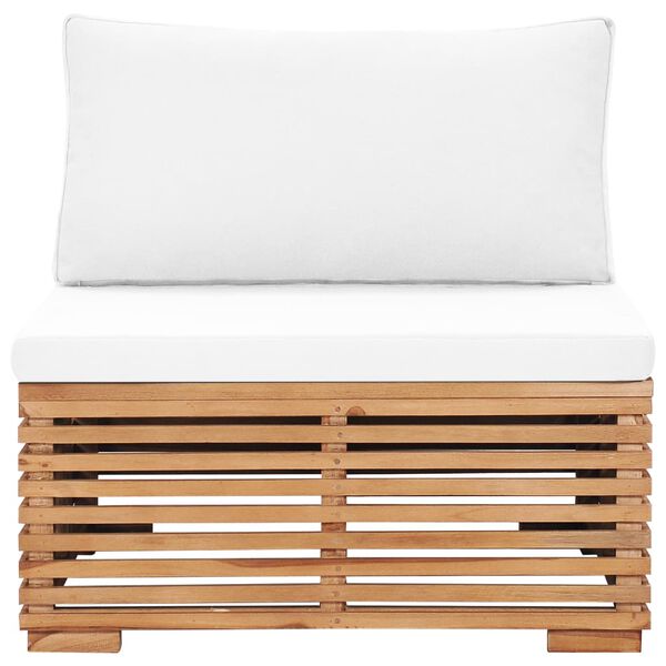 vidaXL Sof&aacute; de centro p/ jardim almofad&atilde;o creme madeira teca maci&ccedil;a