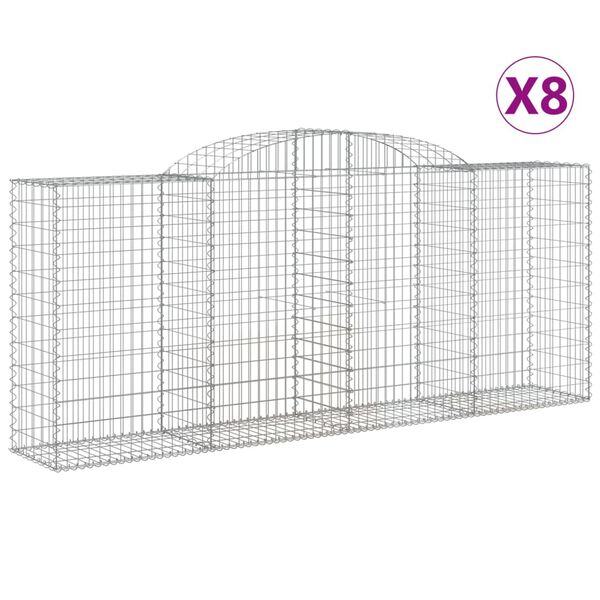 vidaXL Cestos gabião arqueados 8pcs 300x50x120/140cm ferro galvanizado