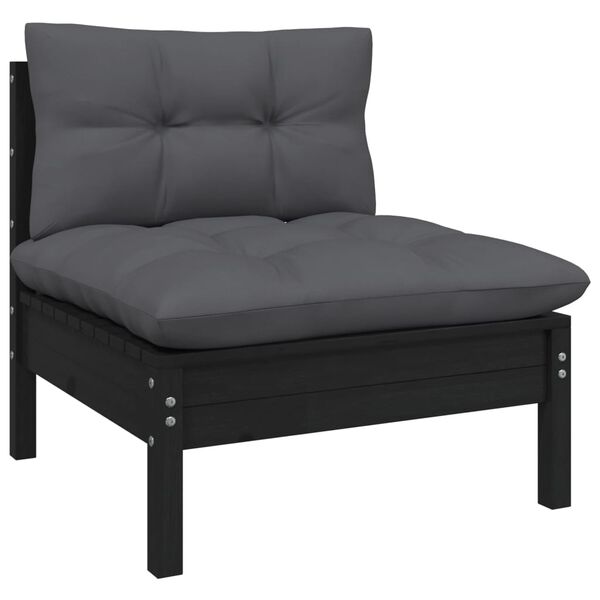 vidaXL 8 pcs conjunto lounge jardim c/ almofad&otilde;es pinho maci&ccedil;o preto