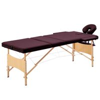 vidaXL Mesa de massagens dobrável 3 zonas madeira roxo tinto