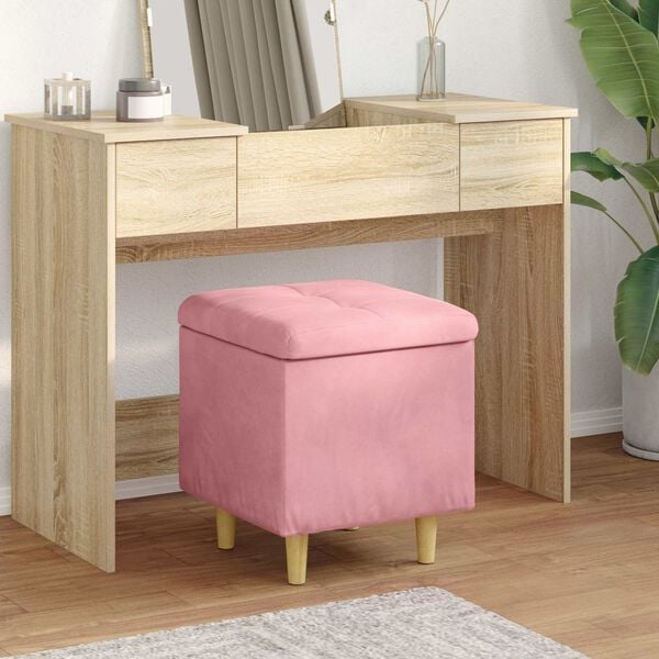 vidaXL Puff de armazenamento com almofada Rosa 40 x 40 x 45 cm Veludo