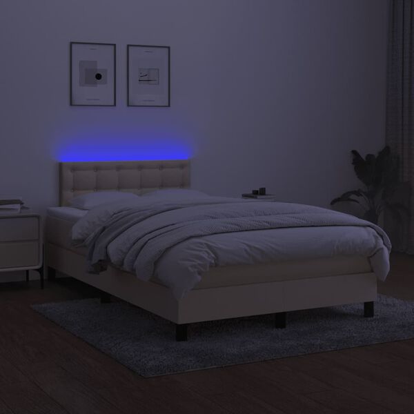 vidaXL Cama box spring c/ colch&atilde;o e LED 120x200 cm tecido cor creme