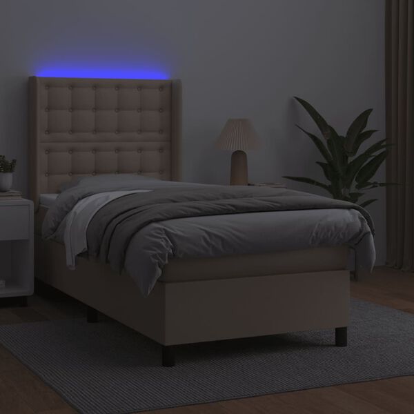 vidaXL Cama box spring c/colch&atilde;o/LED 100x200cm couro artif. cappuccino