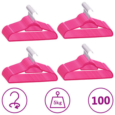 vidaXL 100 pcs conjunto de cabides antiderrapantes veludo rosa