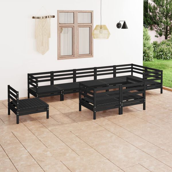 vidaXL 9 pcs conjunto lounge de jardim pinho maci&ccedil;o preto