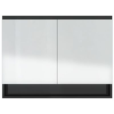 vidaXL Armário espelhado p/ casa banho 80x15x60 cm MDF preto brilhante