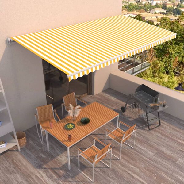vidaXL Toldo retr&aacute;til manual 600x350 cm amarelo e branco