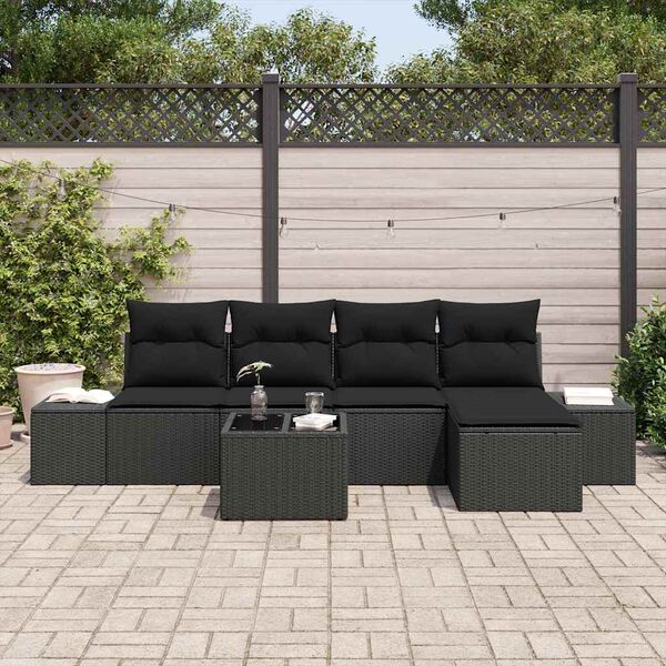 vidaXL Conjunto de Sof&aacute; de Jardim com almofada 5 pcs Preto vime PE