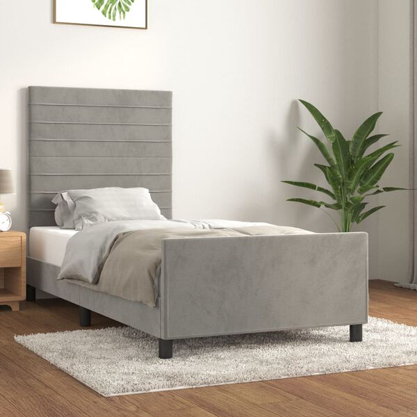 vidaXL Estrutura de cama sem colch&atilde;o 90x190 cm veludo cinzento-claro