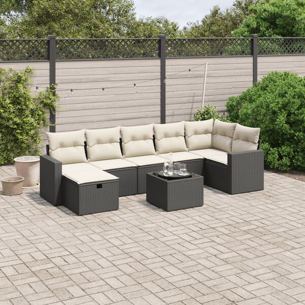 vidaXL 8 pcs conjunto sof&aacute;s de jardim com almofad&otilde;es vime PE preto