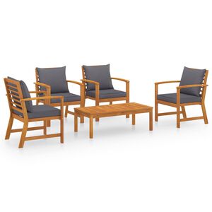 vidaXL 5 pcs conjunto lounge de jardim c/ almofad&otilde;es ac&aacute;cia maci&ccedil;a