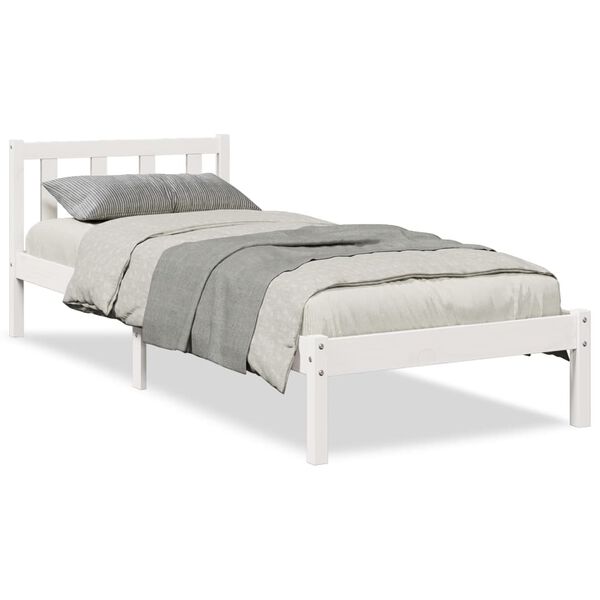 vidaXL Cama extra longa sem colchão 100x210 cm pinho maciço branco