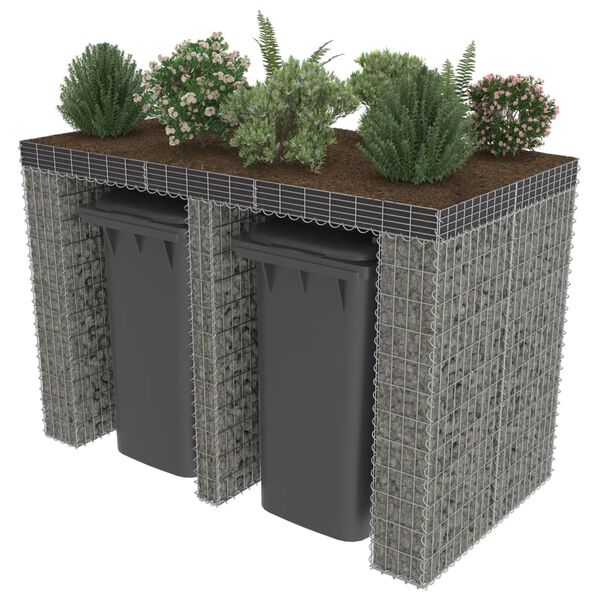 vidaXL Muro gabi&atilde;o p/ caixote do lixo a&ccedil;o galvanizado 190x100x130 cm