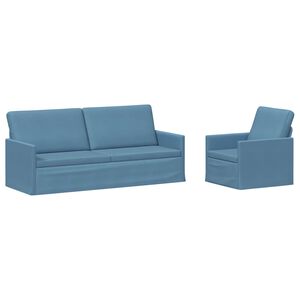 vidaXL Conjunto de Sof&aacute;s 2 pcs Azul Tecido de Veludo Cotele