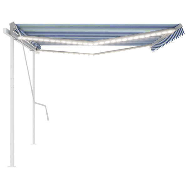 vidaXL Toldo retr&aacute;til manual com luzes LED 5x3 m azul e branco