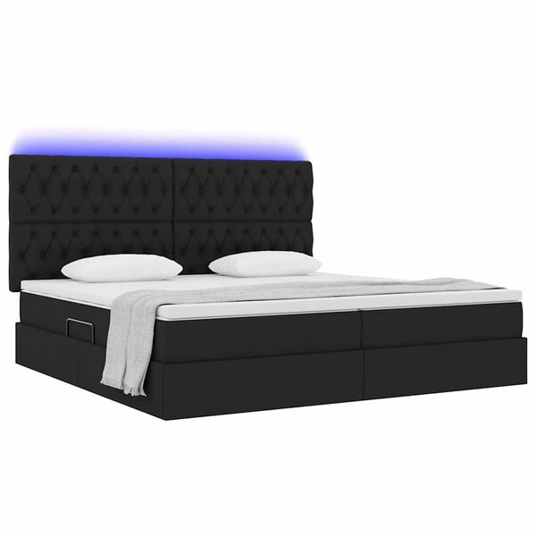 vidaXL Cama com arruma&ccedil;&atilde;o e LED com led Preto 200 x 200 cm Poli&eacute;ster