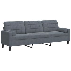 vidaXL Sof&aacute; 3 lug. c/ almofadas decorativas 210 cm veludo cinza-escuro