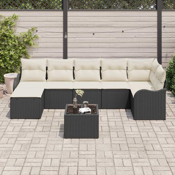 vidaXL Conjunto de Sof&aacute; de Jardim com almofada 8 pcs Preto e branco