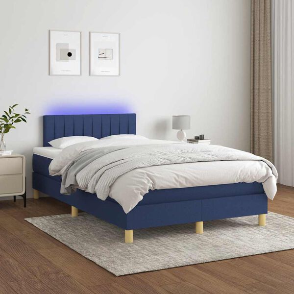 vidaXL Cama box spring c/ colch&atilde;o e LED 120x190 cm tecido azul