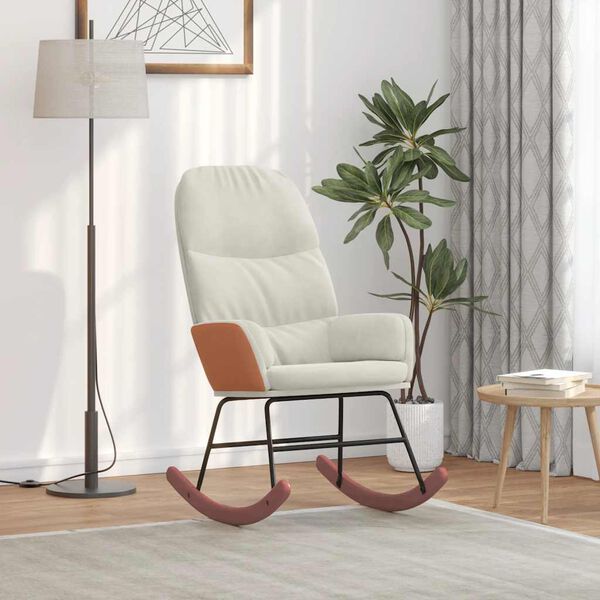 vidaXL Cadeira de baloiço veludo branco nata