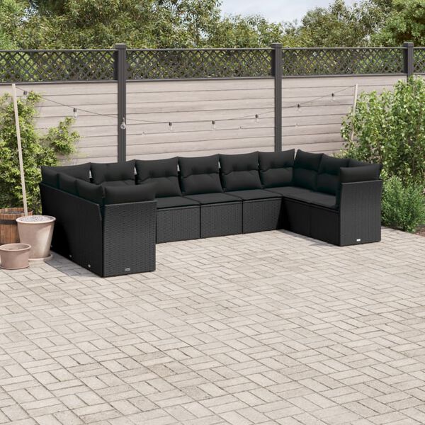 vidaXL 10 pcs conjunto sof&aacute;s de jardim c/ almofad&otilde;es vime PE preto