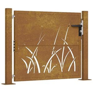 vidaXL Port&atilde;o de jardim 100x75 cm em a&ccedil;o corten com design de grama