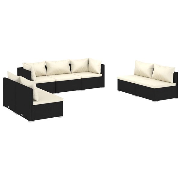 vidaXL 7 pcs conjunto lounge de jardim c/ almofad&otilde;es vime PE preto