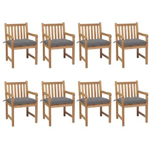 vidaXL Cadeiras de jardim c/ almofad&otilde;es cinzento 8 pcs teca maci&ccedil;a