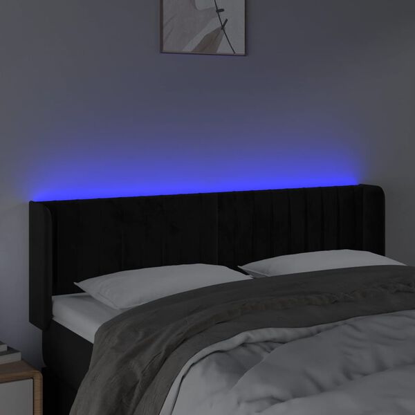 vidaXL Cabeceira de cama c/ luzes LED veludo 147x16x78/88 cm preto