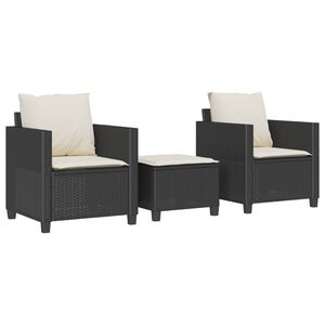 vidaXL 3 pcs conjunto de bistr&ocirc; com almofad&otilde;es vime PE preto