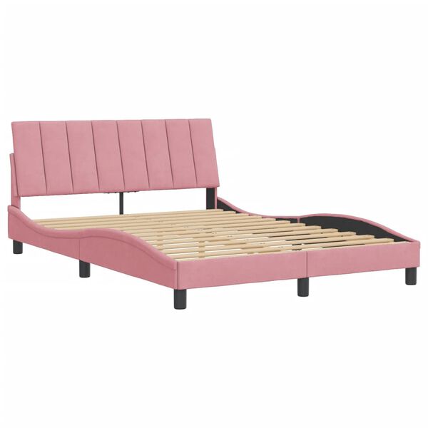 vidaXL Estrutura de cama sem colch&atilde;o Hanko 140x200 cm veludo rosa