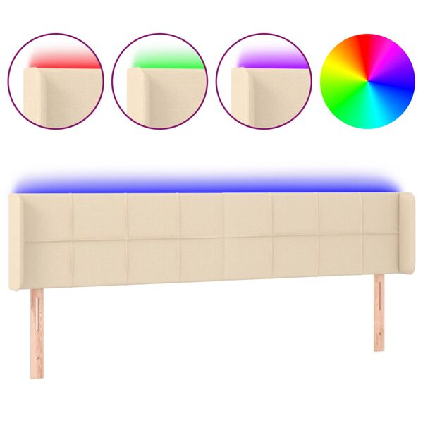 vidaXL Cabeceira de cama c/ luzes LED tecido 203x16x78/88 cm cor creme
