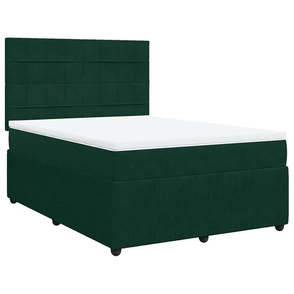 vidaXL Cama com molas/colch&atilde;o 140x200 cm veludo verde-escuro