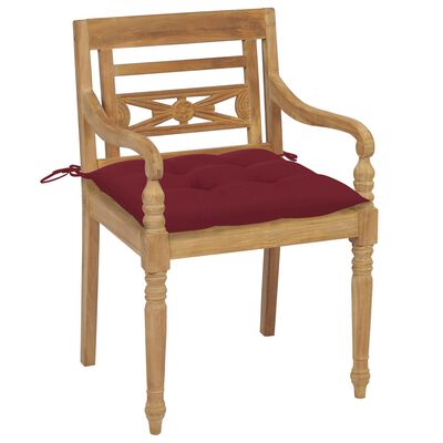 vidaXL Cadeiras Batávia c/ almofadões vermelho tinto 2 pcs teca maciça