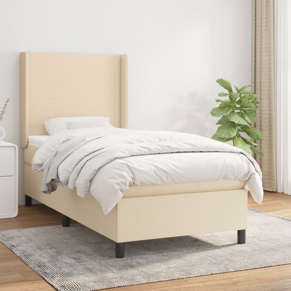 vidaXL Cama com molas/colch&atilde;o 100x200 cm tecido cor creme
